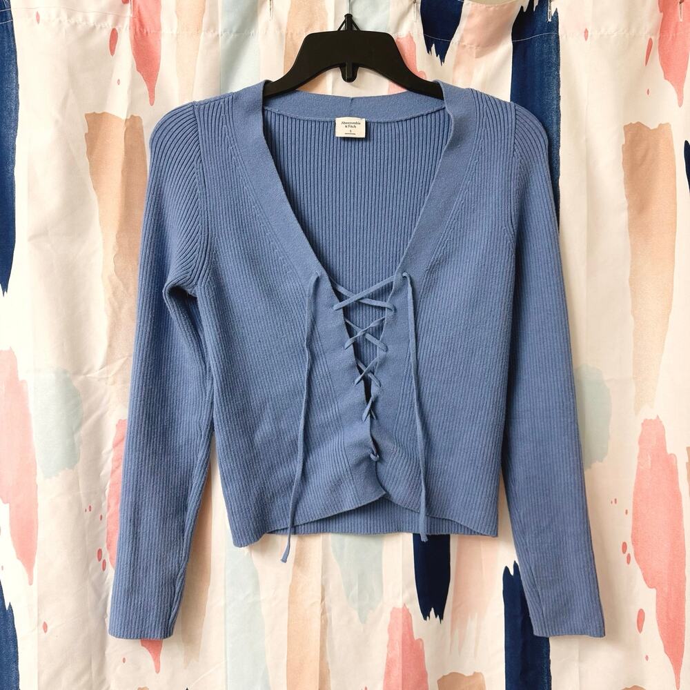 Abercrombie & Fitch Blue Elevated Knit Slim Lace-Up Cardigan Size Small
